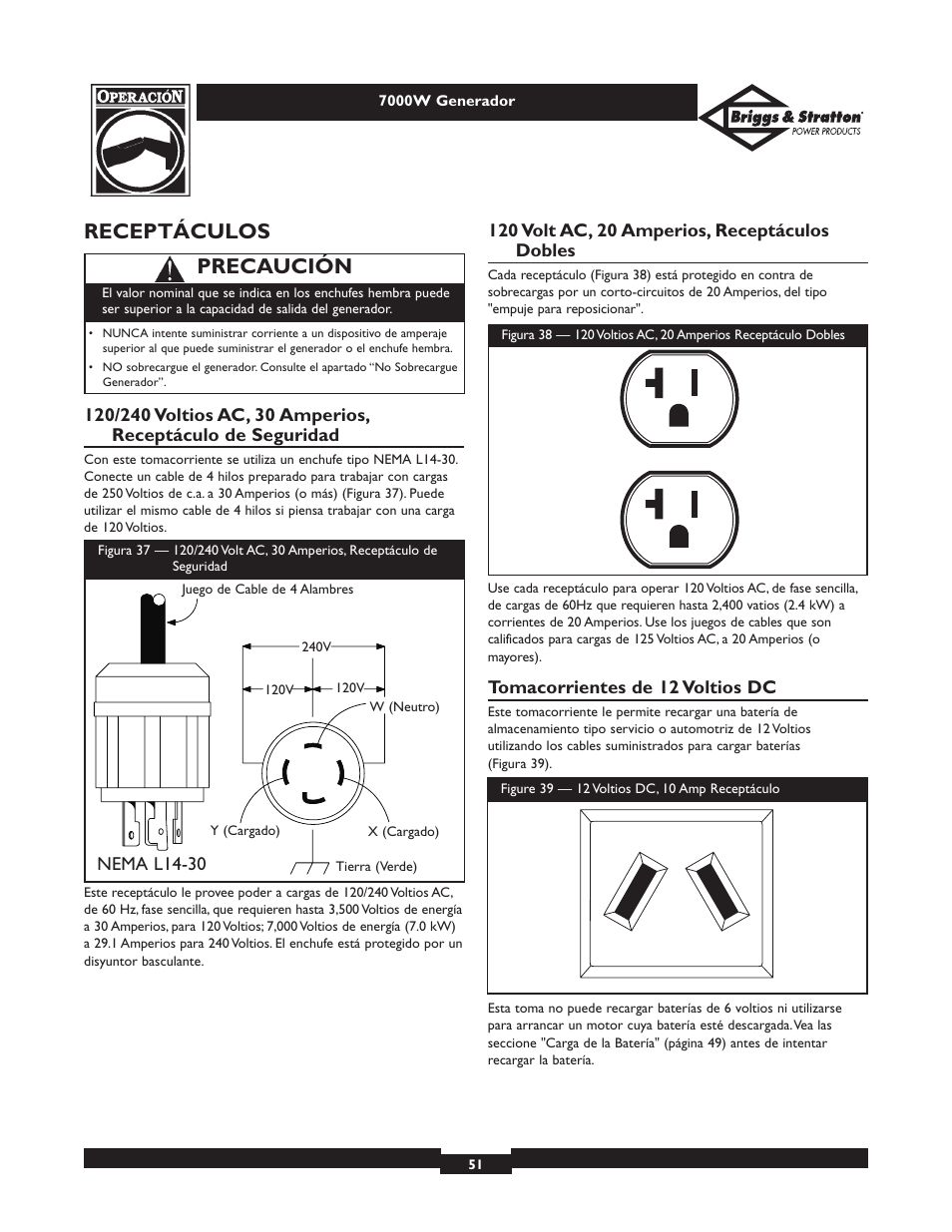 Receptáculos, Precaución | Briggs & Stratton Elite 01894 User Manual | Page 51 / 56