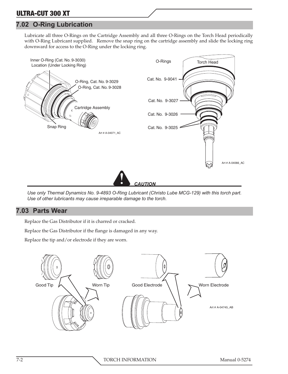 Ultra-cut 300 xt, 02 o-ring lubrication, 03 parts wear | Tweco 300 XT Ultra-Cut Plasma Cutting System User Manual | Page 102 / 188