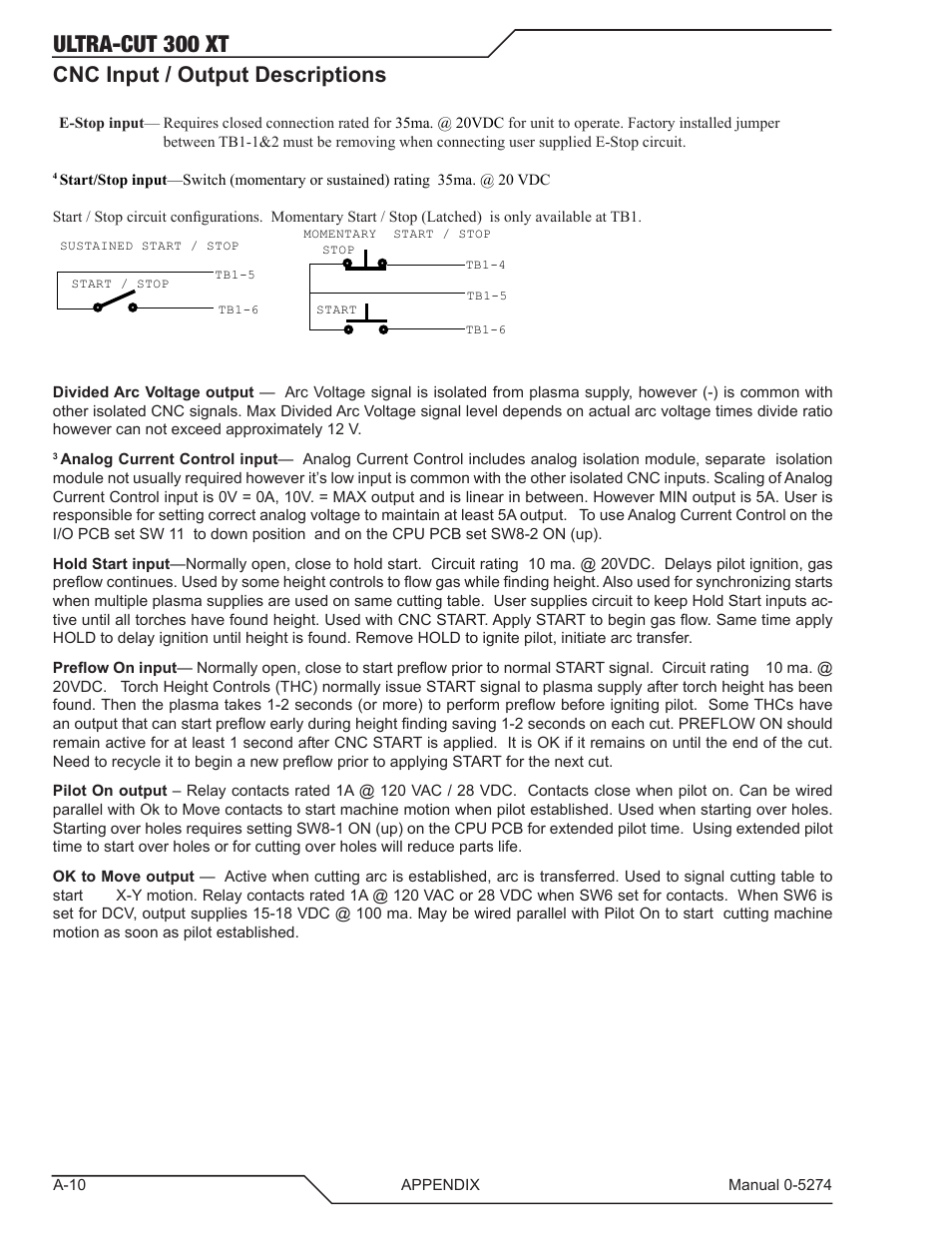 Ultra-cut 300 xt, Cnc input / output descriptions | Tweco 300 XT Ultra-Cut Plasma Cutting System User Manual | Page 116 / 188