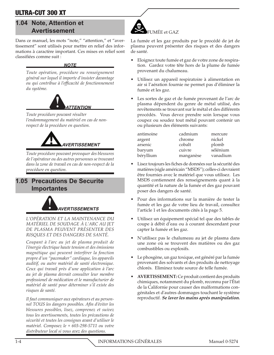 Ultra-cut 300 xt, 05 precautions de securite importantes | Tweco 300 XT Ultra-Cut Plasma Cutting System User Manual | Page 12 / 188