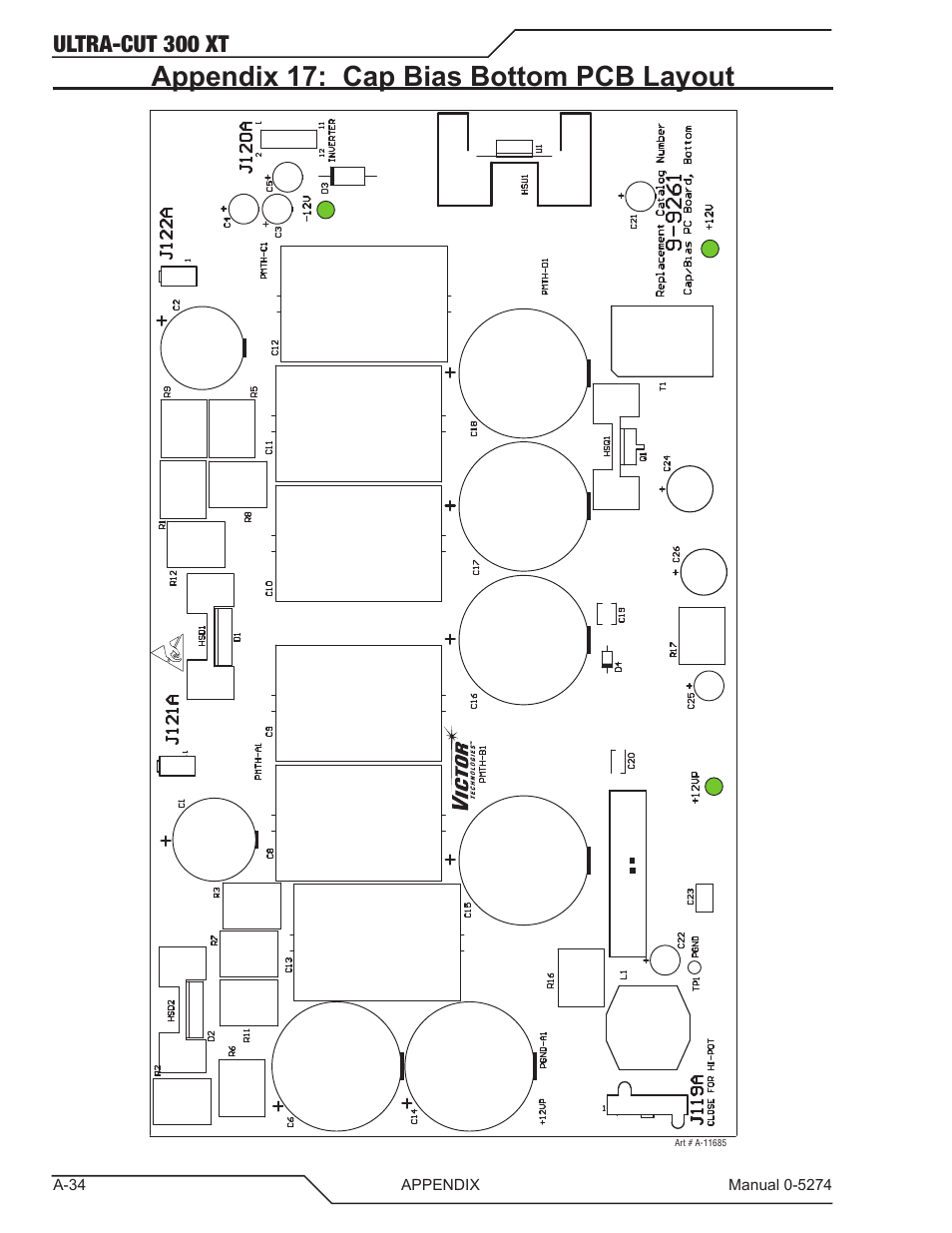 Appendix 17: cap bias bottom pcb layout, Ultra-cut 300 xt | Tweco 300 XT Ultra-Cut Plasma Cutting System User Manual | Page 140 / 188