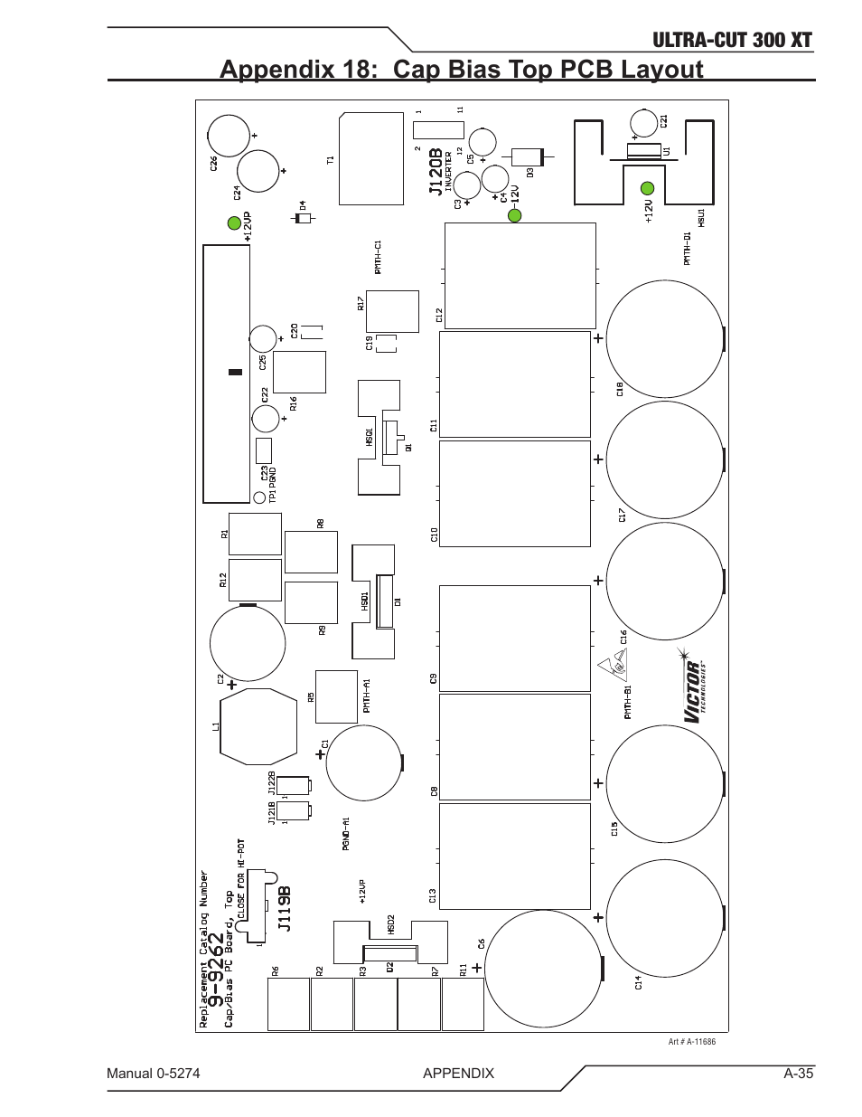 Appendix 18: cap bias top pcb layout, Ultra-cut 300 xt | Tweco 300 XT Ultra-Cut Plasma Cutting System User Manual | Page 141 / 188