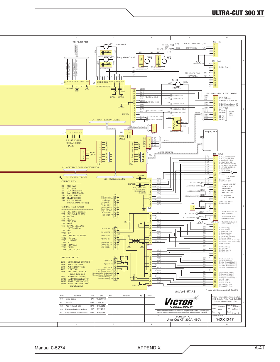 Ultra-cut 300 xt, Ccm cpu pcb ccm i-o pcb, Mc3a mc3b | Mc2a mc2b ts1, W2 w1, Mc1a r2, Fan1 | Tweco 300 XT Ultra-Cut Plasma Cutting System User Manual | Page 147 / 188