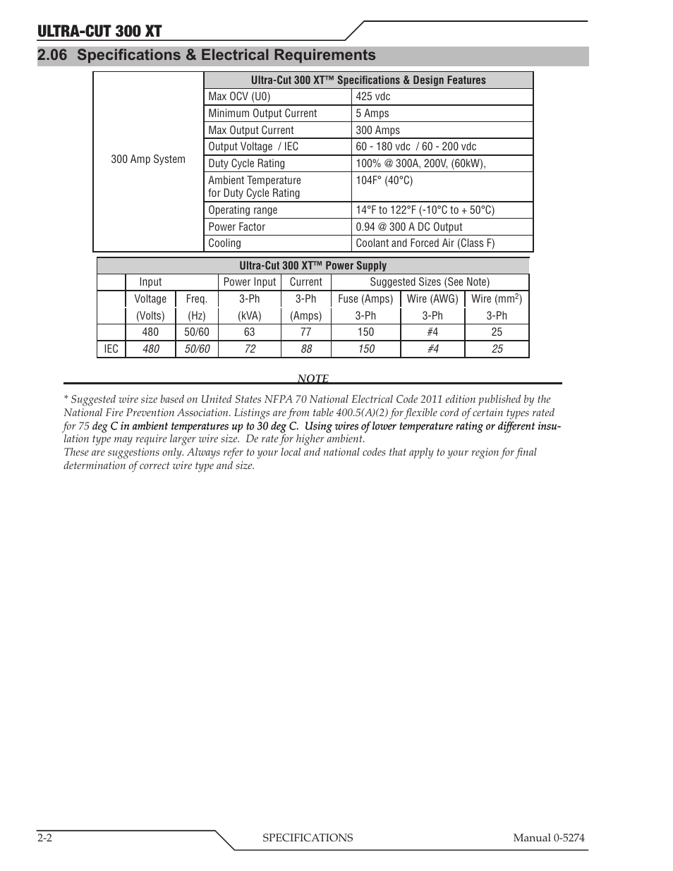 Ultra-cut 300 xt, 06 specifications & electrical requirements | Tweco 300 XT Ultra-Cut Plasma Cutting System User Manual | Page 18 / 188