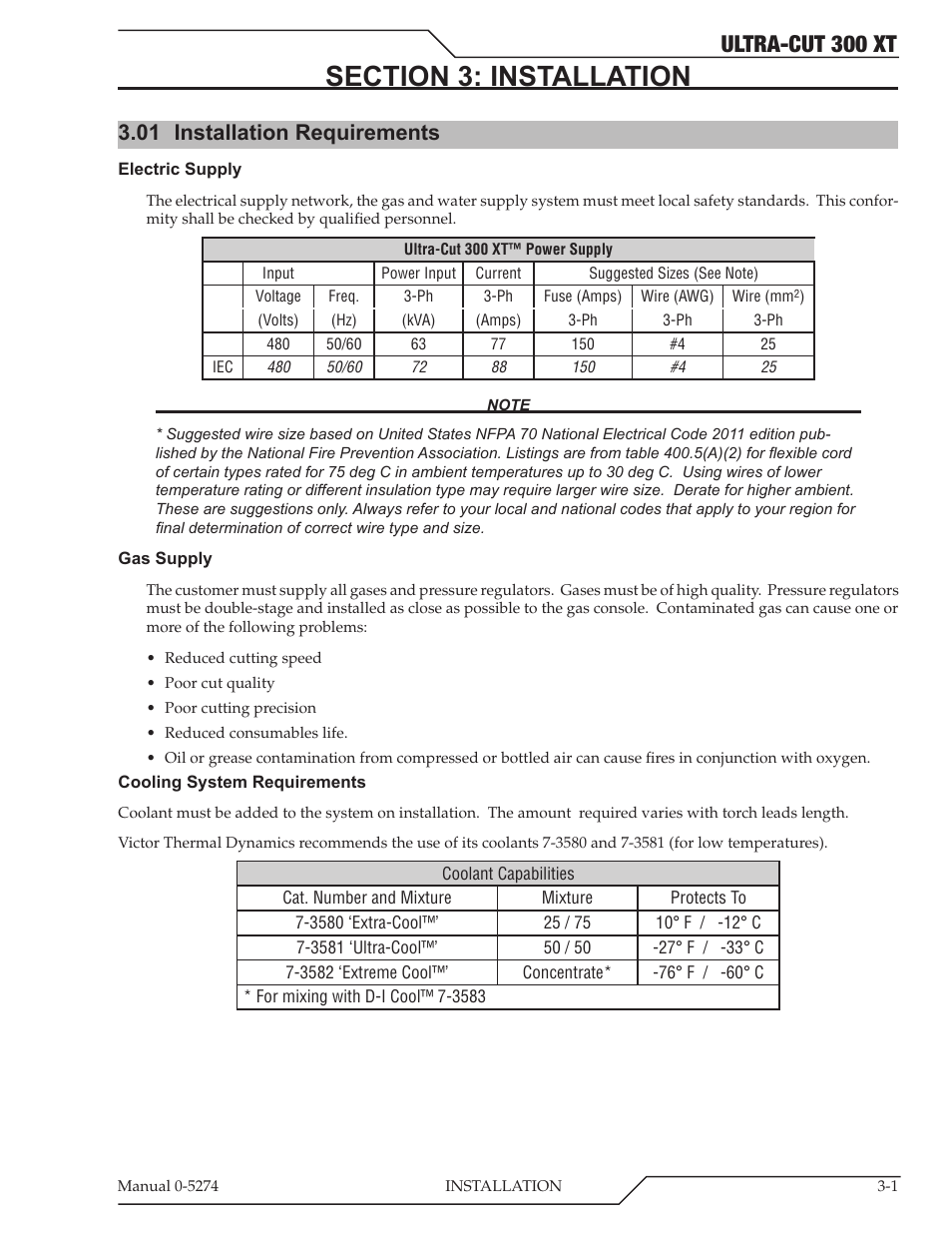 Ultra-cut 300 xt, 01 installation requirements | Tweco 300 XT Ultra-Cut Plasma Cutting System User Manual | Page 25 / 188