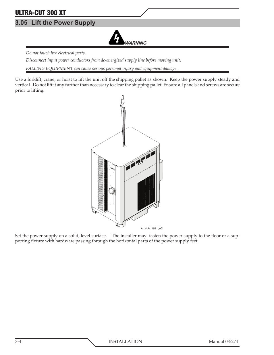 Ultra-cut 300 xt, 05 lift the power supply | Tweco 300 XT Ultra-Cut Plasma Cutting System User Manual | Page 28 / 188