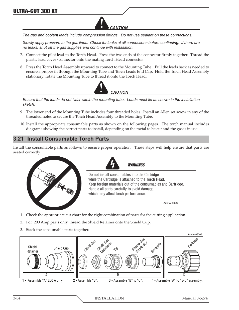 Ultra-cut 300 xt, 21 install consumable torch parts | Tweco 300 XT Ultra-Cut Plasma Cutting System User Manual | Page 58 / 188