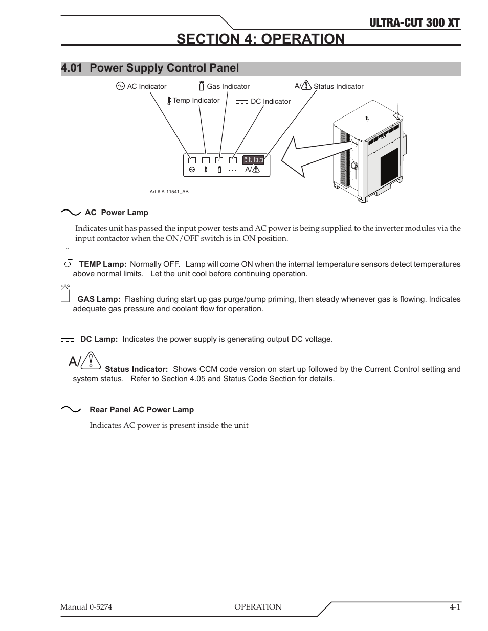 Ultra-cut 300 xt, 01 power supply control panel | Tweco 300 XT Ultra-Cut Plasma Cutting System User Manual | Page 65 / 188