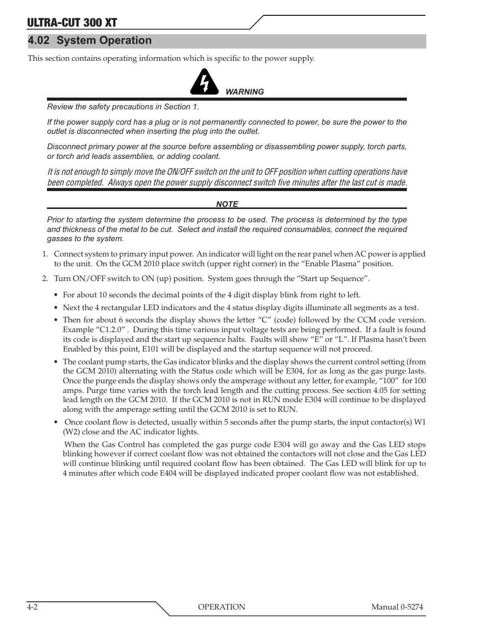 Ultra-cut 300 xt, 02 system operation | Tweco 300 XT Ultra-Cut Plasma Cutting System User Manual | Page 66 / 188