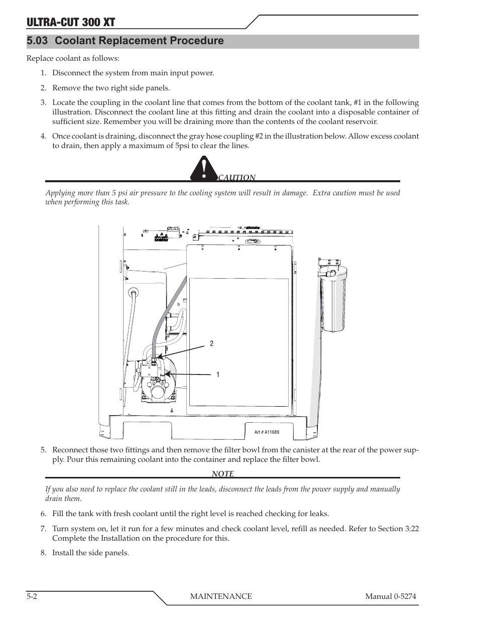 Ultra-cut 300 xt, 03 coolant replacement procedure | Tweco 300 XT Ultra-Cut Plasma Cutting System User Manual | Page 86 / 188