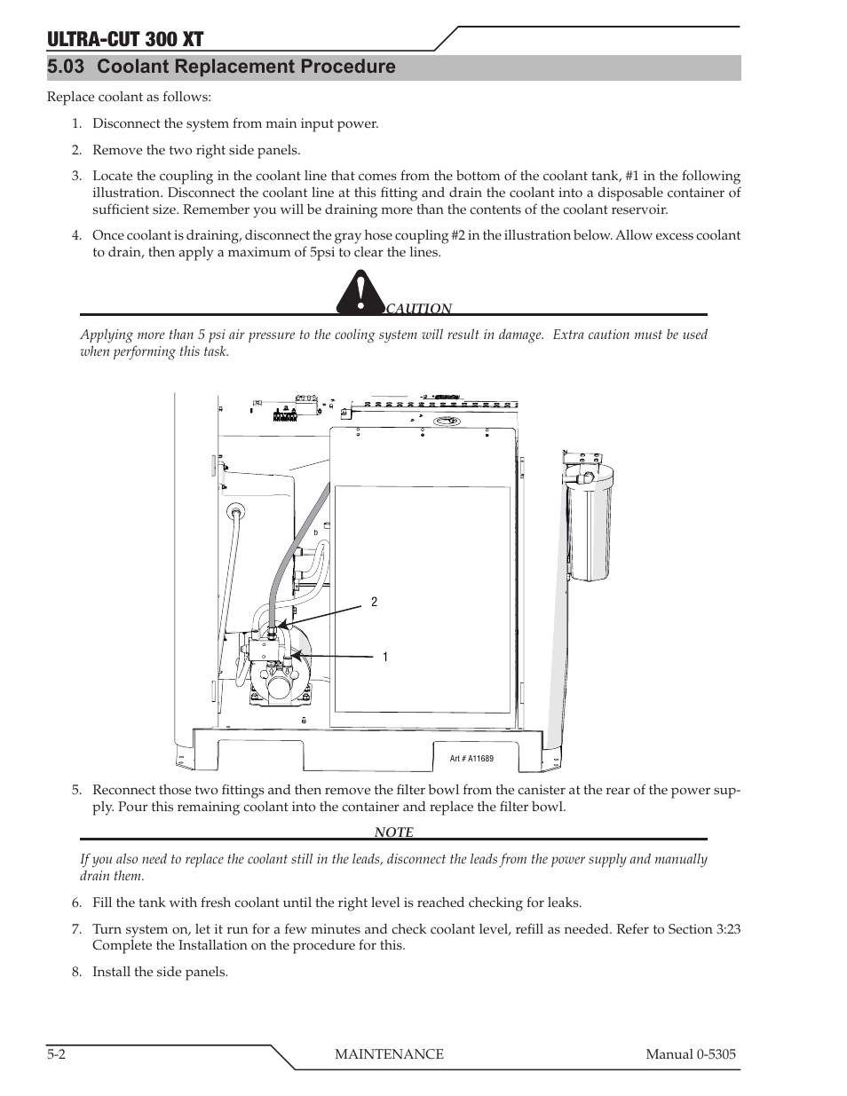 03 coolant replacement procedure, Coolant replacement procedure -2, Ultra-cut 300 xt | Tweco 300 XT Ultra-Cut Plasma Cutting System With Automated Gas Control User Manual | Page 104 / 210