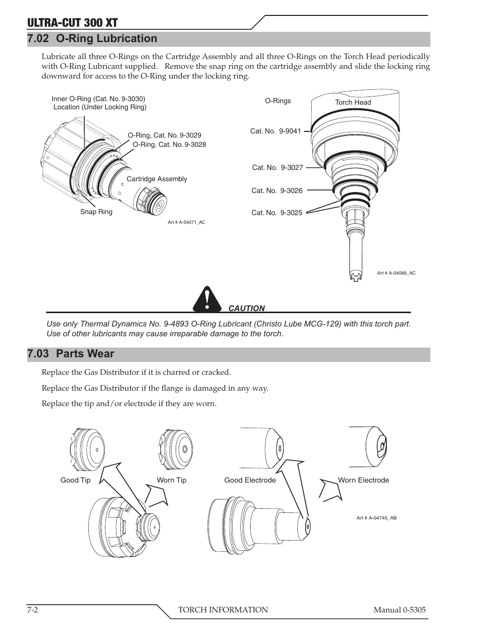 02 o-ring lubrication, 03 parts wear, O-ring lubrication -2 | Parts wear -2, Ultra-cut 300 xt | Tweco 300 XT Ultra-Cut Plasma Cutting System With Automated Gas Control User Manual | Page 122 / 210