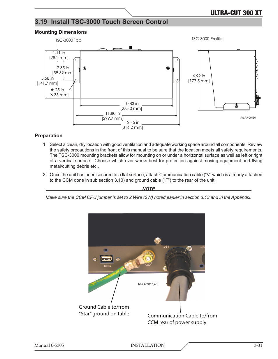 19 install tsc-3000 touch screen control, Install tsc-3000 touch screen control -31, Ultra-cut 300 xt | Tweco 300 XT Ultra-Cut Plasma Cutting System With Automated Gas Control User Manual | Page 55 / 210