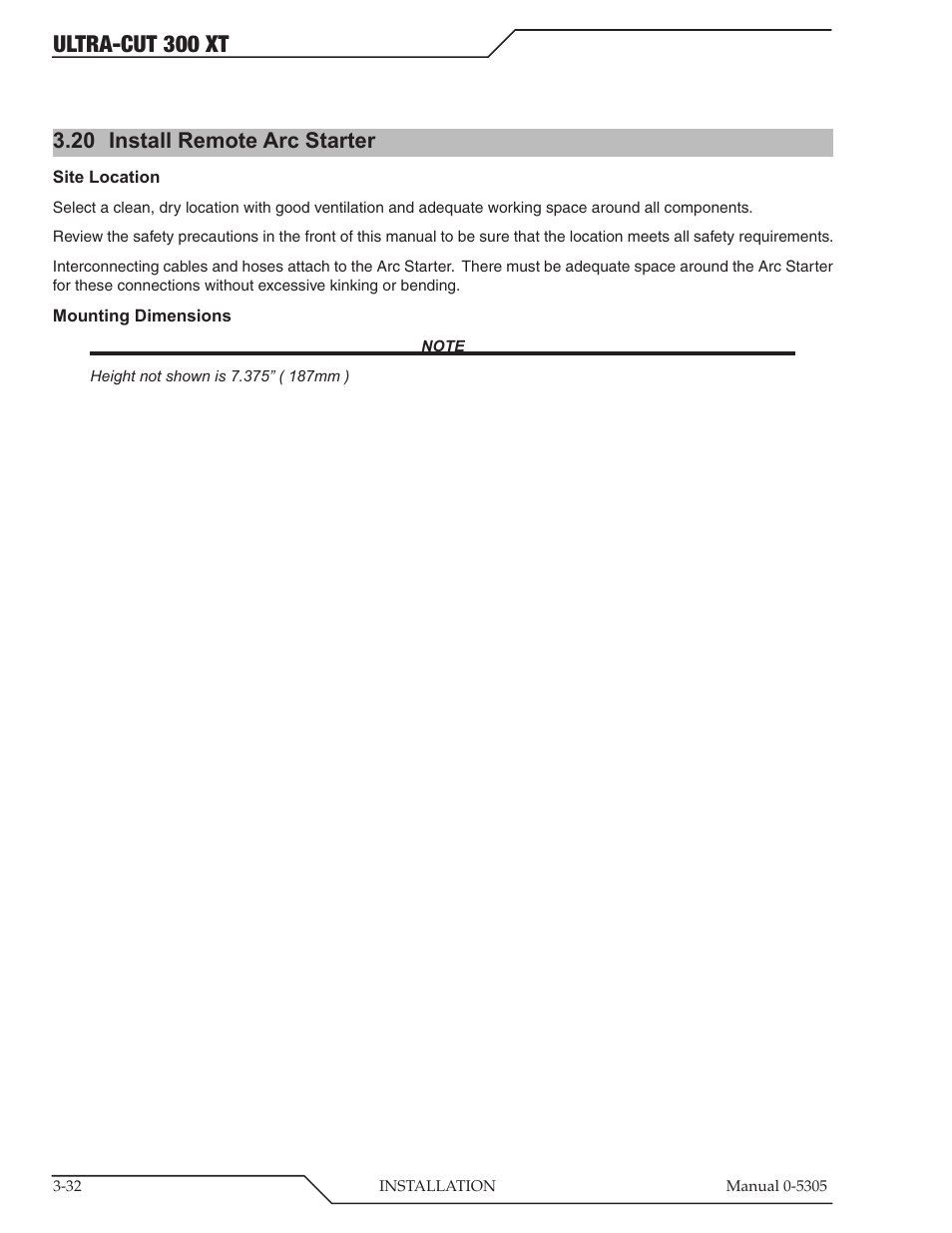 20 install remote arc starter, Install remote arc starter -32, Ultra-cut 300 xt | Tweco 300 XT Ultra-Cut Plasma Cutting System With Automated Gas Control User Manual | Page 56 / 210