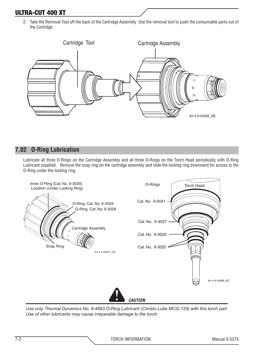 02 o-ring lubrication, O-ring lubrication -2, Ultra-cut 400 xt | Cartridge tool cartridge assembly | Tweco 400 XT Ultra-Cut Plasma Cutting System User Manual | Page 102 / 188