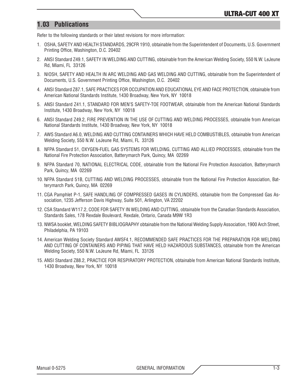 03 publications, 03 publications -3, Ultra-cut 400 xt | Tweco 400 XT Ultra-Cut Plasma Cutting System User Manual | Page 11 / 188