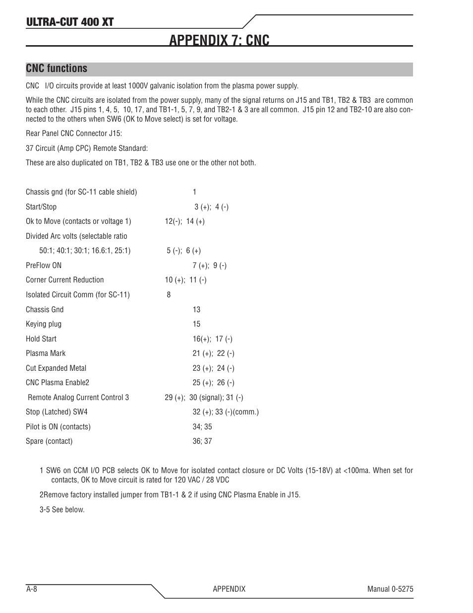Appendix 7: cnc, Cnc functions, Ultra-cut 400 xt | Tweco 400 XT Ultra-Cut Plasma Cutting System User Manual | Page 116 / 188