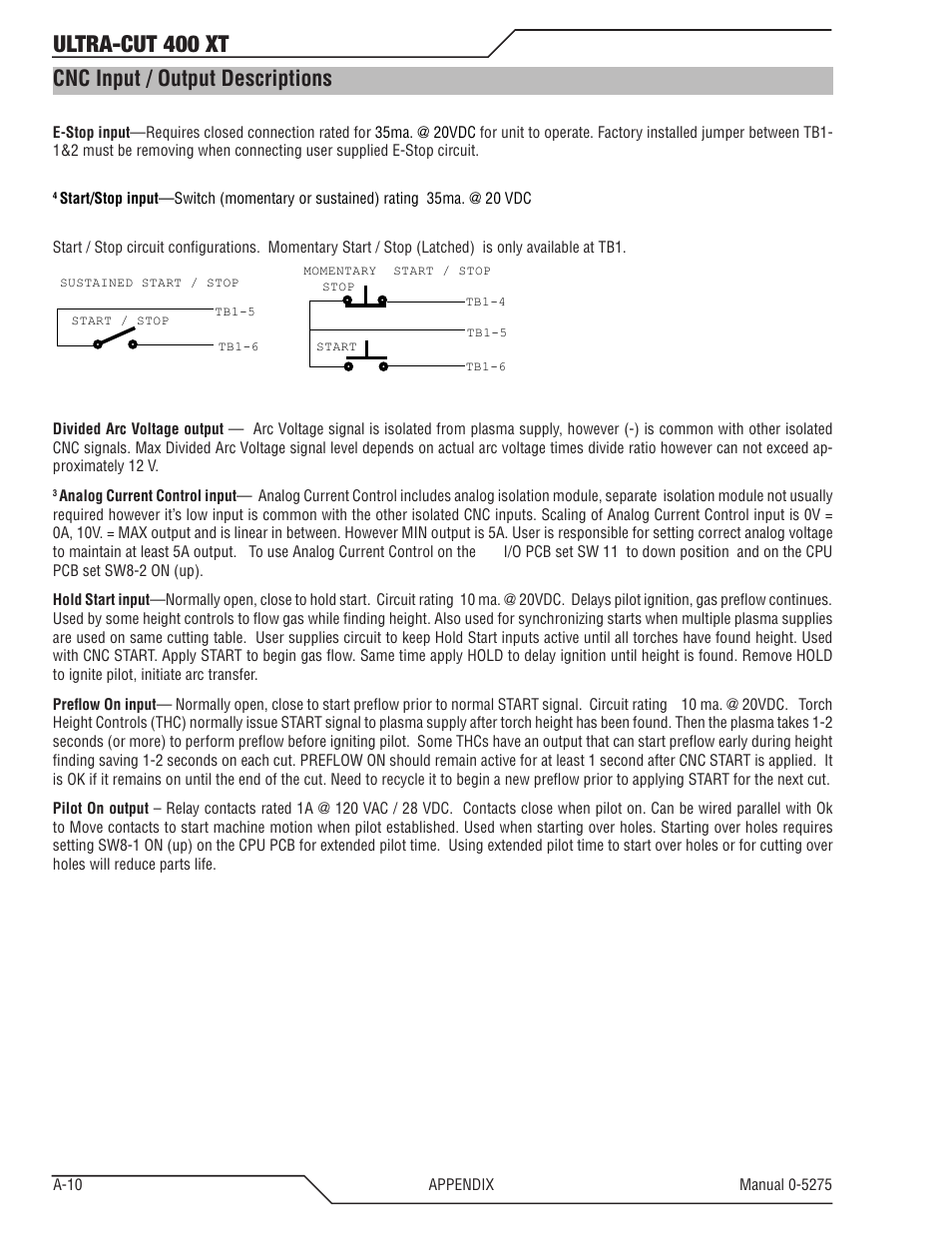Cnc input / output descriptions, Ultra-cut 400 xt | Tweco 400 XT Ultra-Cut Plasma Cutting System User Manual | Page 118 / 188