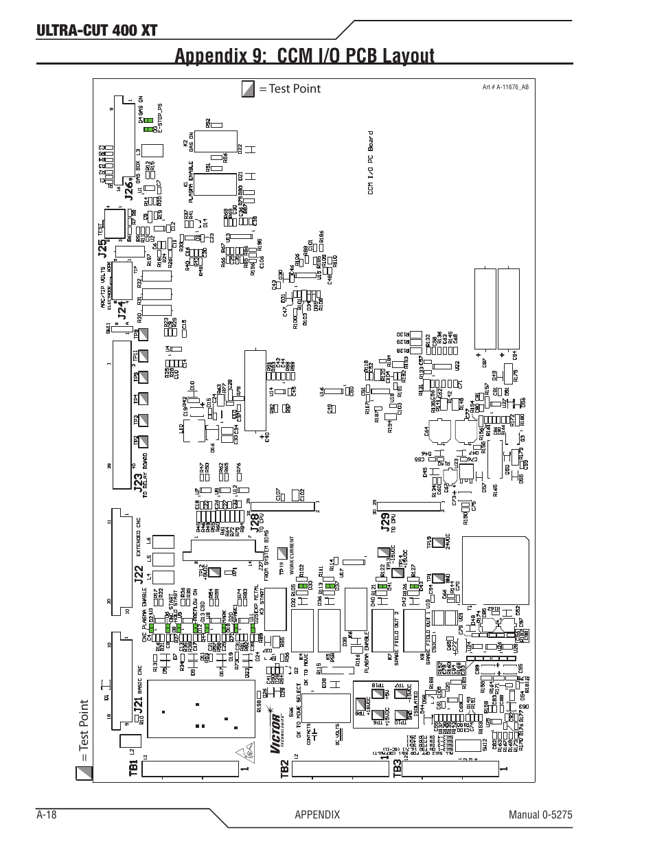 Appendix 9: ccm i/o pcb layout, Ultra-cut 400 xt | Tweco 400 XT Ultra-Cut Plasma Cutting System User Manual | Page 126 / 188