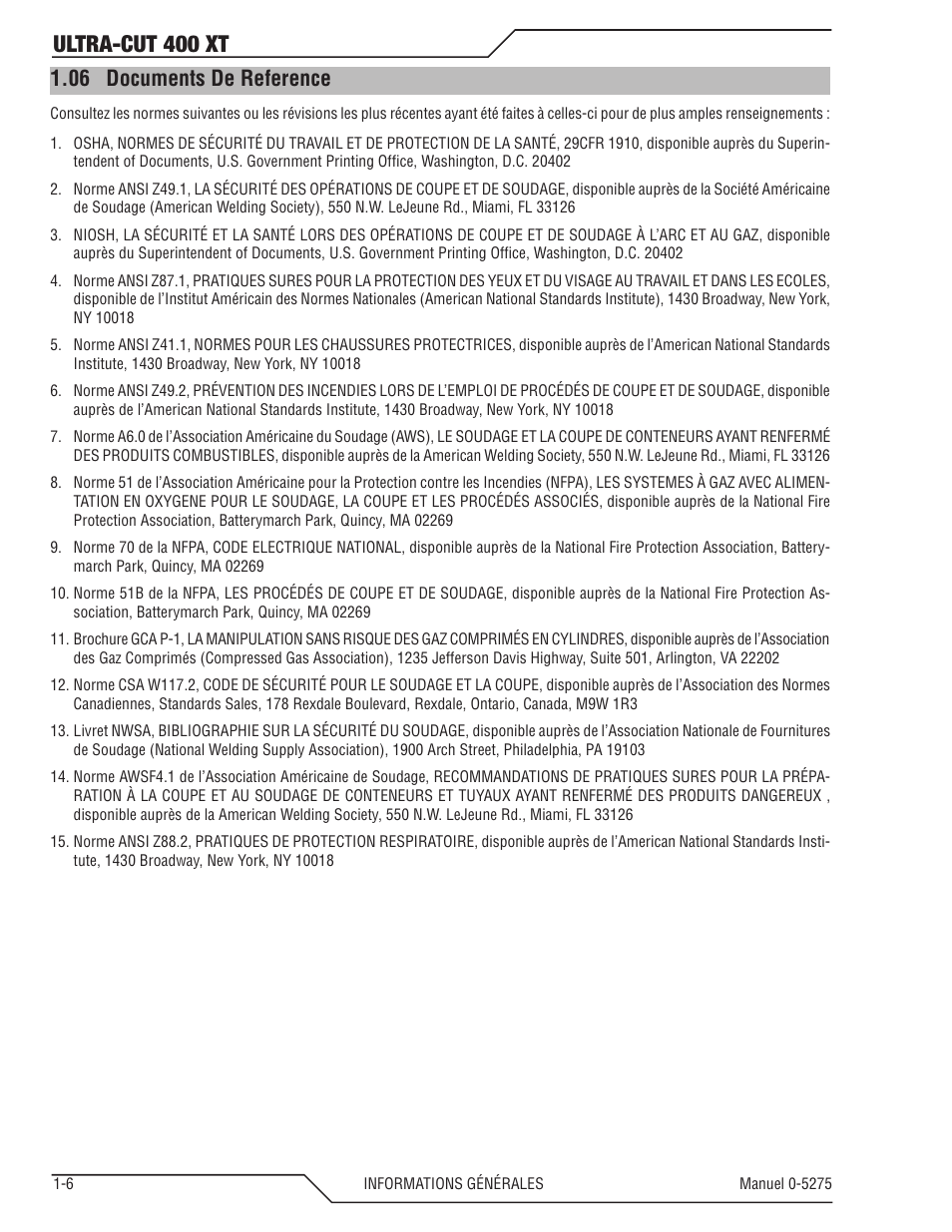 06 documents de reference, Documents de reference -6, Ultra-cut 400 xt | Tweco 400 XT Ultra-Cut Plasma Cutting System User Manual | Page 14 / 188