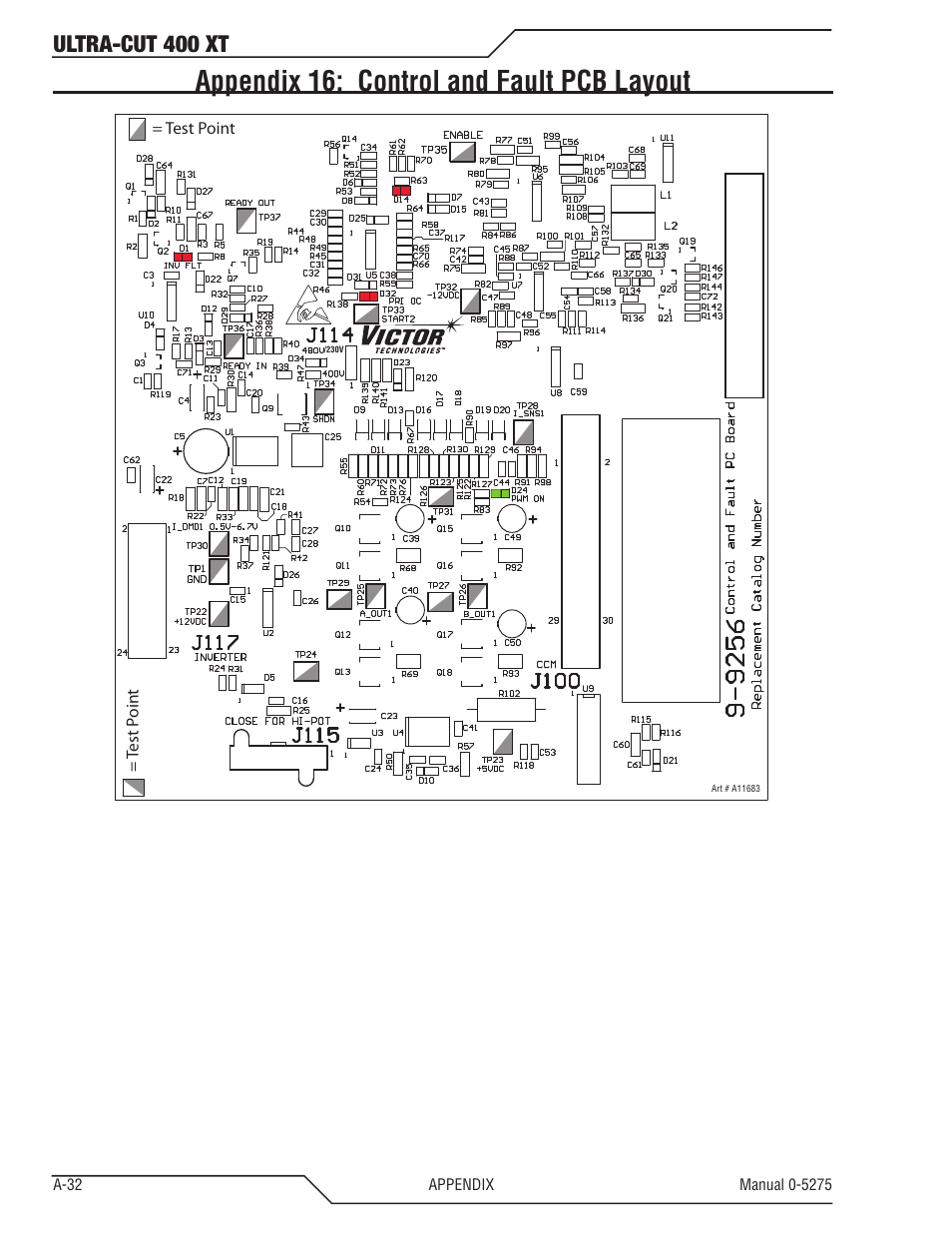 Appendix 16: control and fault pcb layout, Ultra-cut 400 xt | Tweco 400 XT Ultra-Cut Plasma Cutting System User Manual | Page 140 / 188