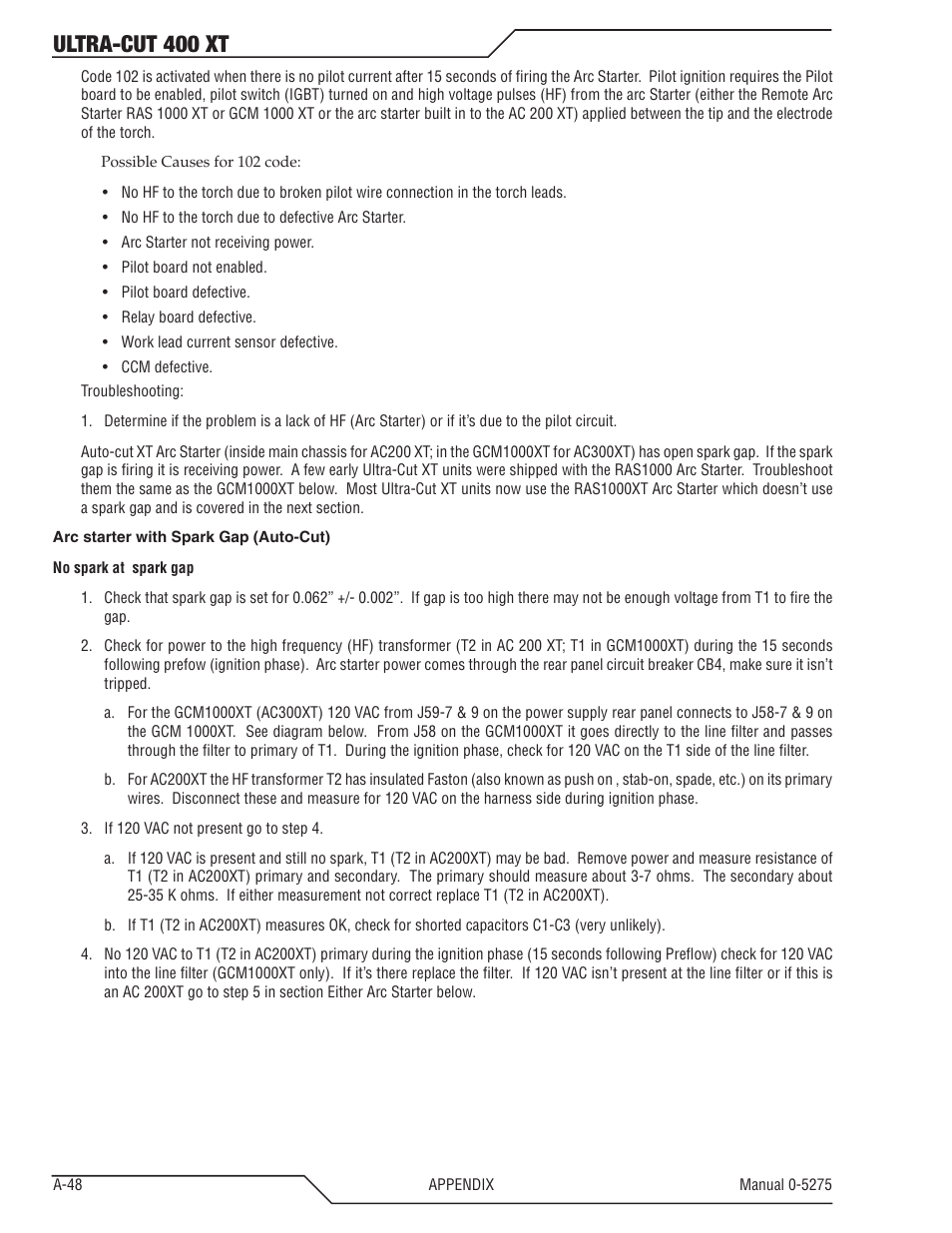 Ultra-cut 400 xt | Tweco 400 XT Ultra-Cut Plasma Cutting System User Manual | Page 156 / 188