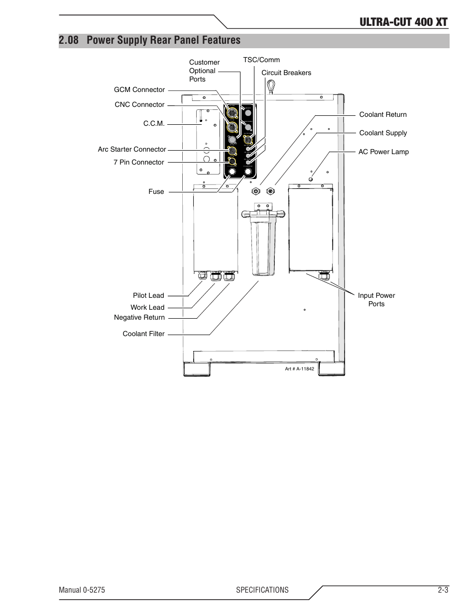 07 power supply dimensions, Power supply dimensions -3, Ultra-cut 400 xt | 08 power supply rear panel features | Tweco 400 XT Ultra-Cut Plasma Cutting System User Manual | Page 19 / 188