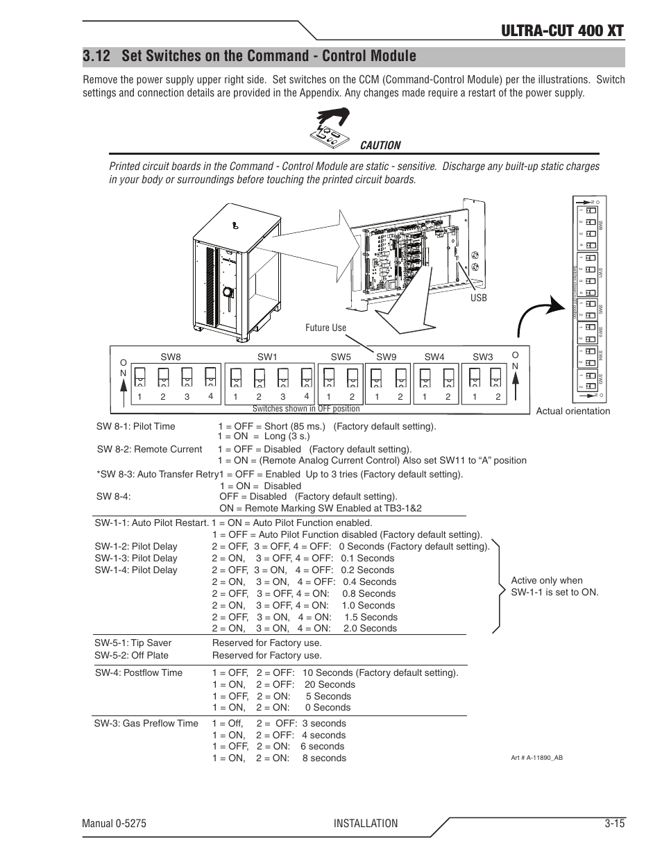 12 set switches on the command - control module, Set switches on the command - control module -15, Ultra-cut 400 xt | Caution | Tweco 400 XT Ultra-Cut Plasma Cutting System User Manual | Page 37 / 188