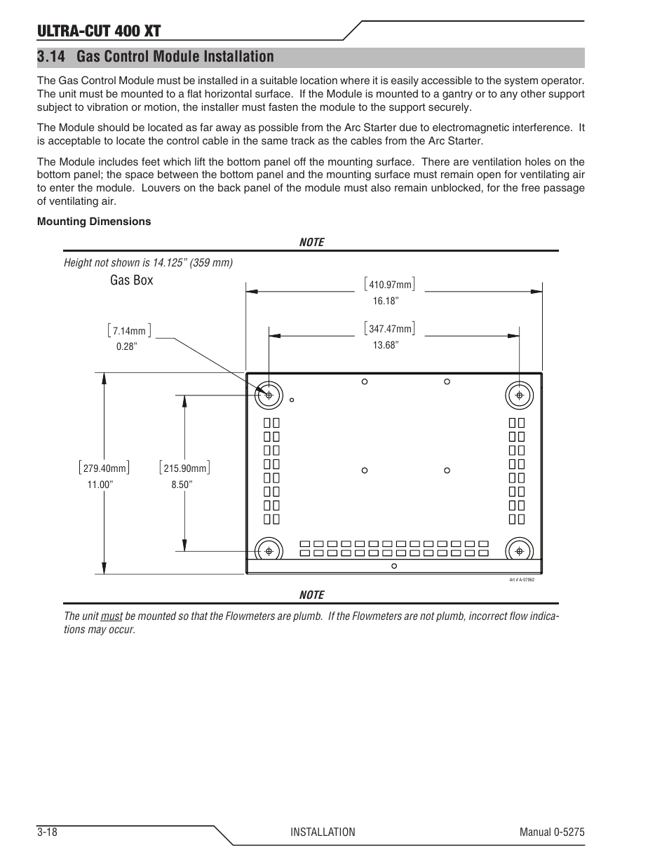 14 gas control module installation, Gas control module installation -18, Ultra-cut 400 xt | Tweco 400 XT Ultra-Cut Plasma Cutting System User Manual | Page 40 / 188