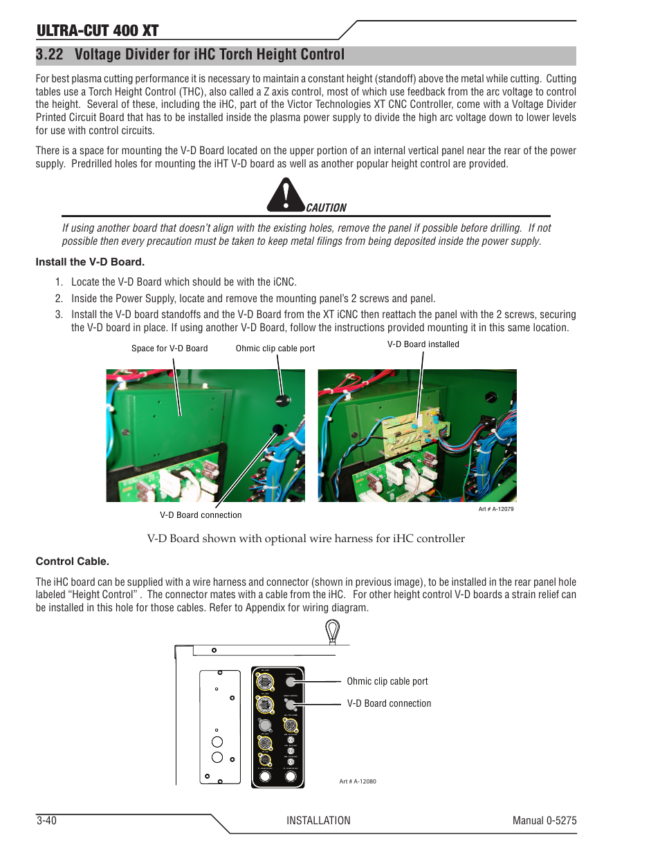 22 voltage divider for ihc torch height control, Voltage divider for ihc torch height control -40, Ultra-cut 400 xt | Caution | Tweco 400 XT Ultra-Cut Plasma Cutting System User Manual | Page 62 / 188