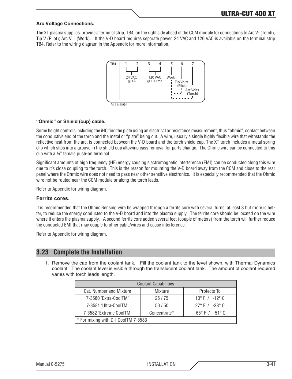 23 complete the installation, Complete the installation -41, Ultra-cut 400 xt | Tweco 400 XT Ultra-Cut Plasma Cutting System User Manual | Page 63 / 188