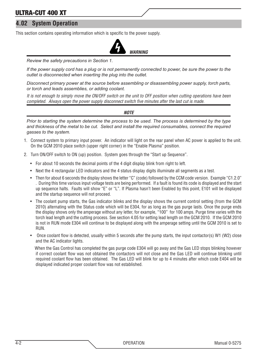 02 system operation, System operation -2, Ultra-cut 400 xt | Tweco 400 XT Ultra-Cut Plasma Cutting System User Manual | Page 66 / 188