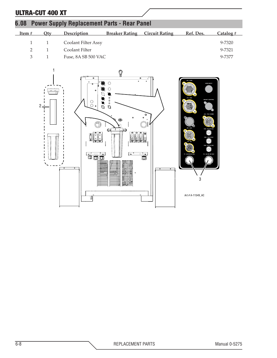 08 power supply replacement parts - rear panel, Power supply replacement parts - rear panel -8, Ultra-cut 400 xt | Tweco 400 XT Ultra-Cut Plasma Cutting System User Manual | Page 94 / 188