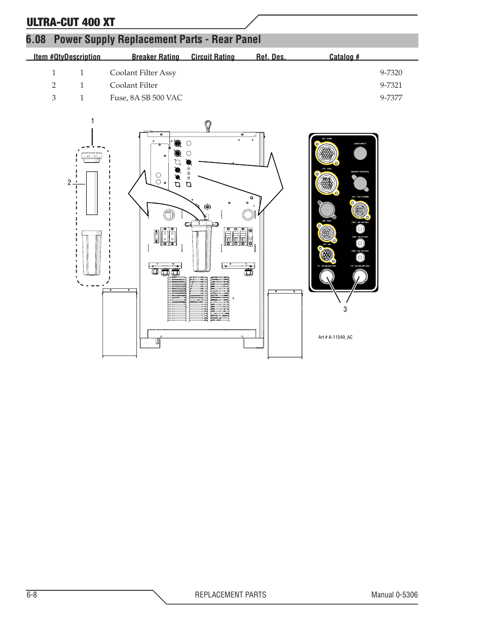 08 power supply replacement parts - rear panel, Power supply replacement parts - rear panel -8, Ultra-cut 400 xt | Tweco 400 XT Ultra-Cut Plasma Cutting System With Automated Gas Control User Manual | Page 110 / 206