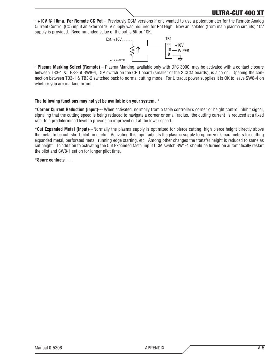 Ultra-cut 400 xt | Tweco 400 XT Ultra-Cut Plasma Cutting System With Automated Gas Control User Manual | Page 129 / 206