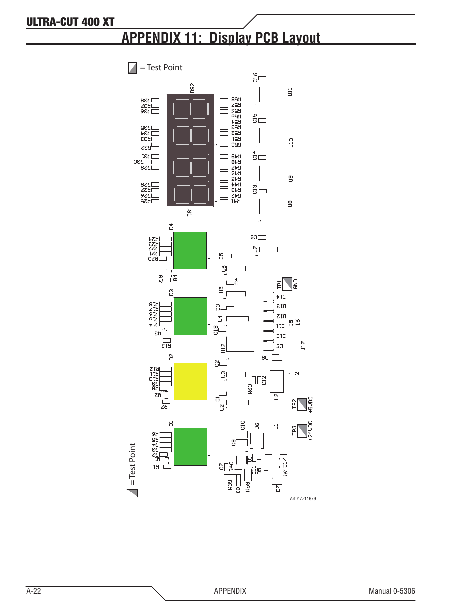 Appendix 11: display pcb layout, Ultra-cut 400 xt | Tweco 400 XT Ultra-Cut Plasma Cutting System With Automated Gas Control User Manual | Page 146 / 206