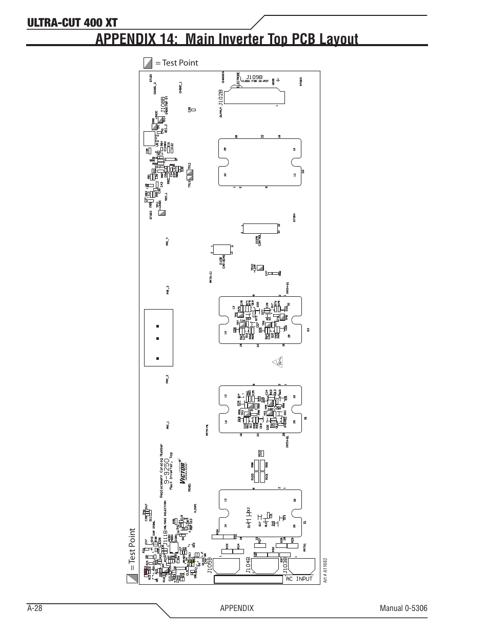 Appendix 14: main inverter top pcb layout, Ultra-cut 400 xt | Tweco 400 XT Ultra-Cut Plasma Cutting System With Automated Gas Control User Manual | Page 152 / 206