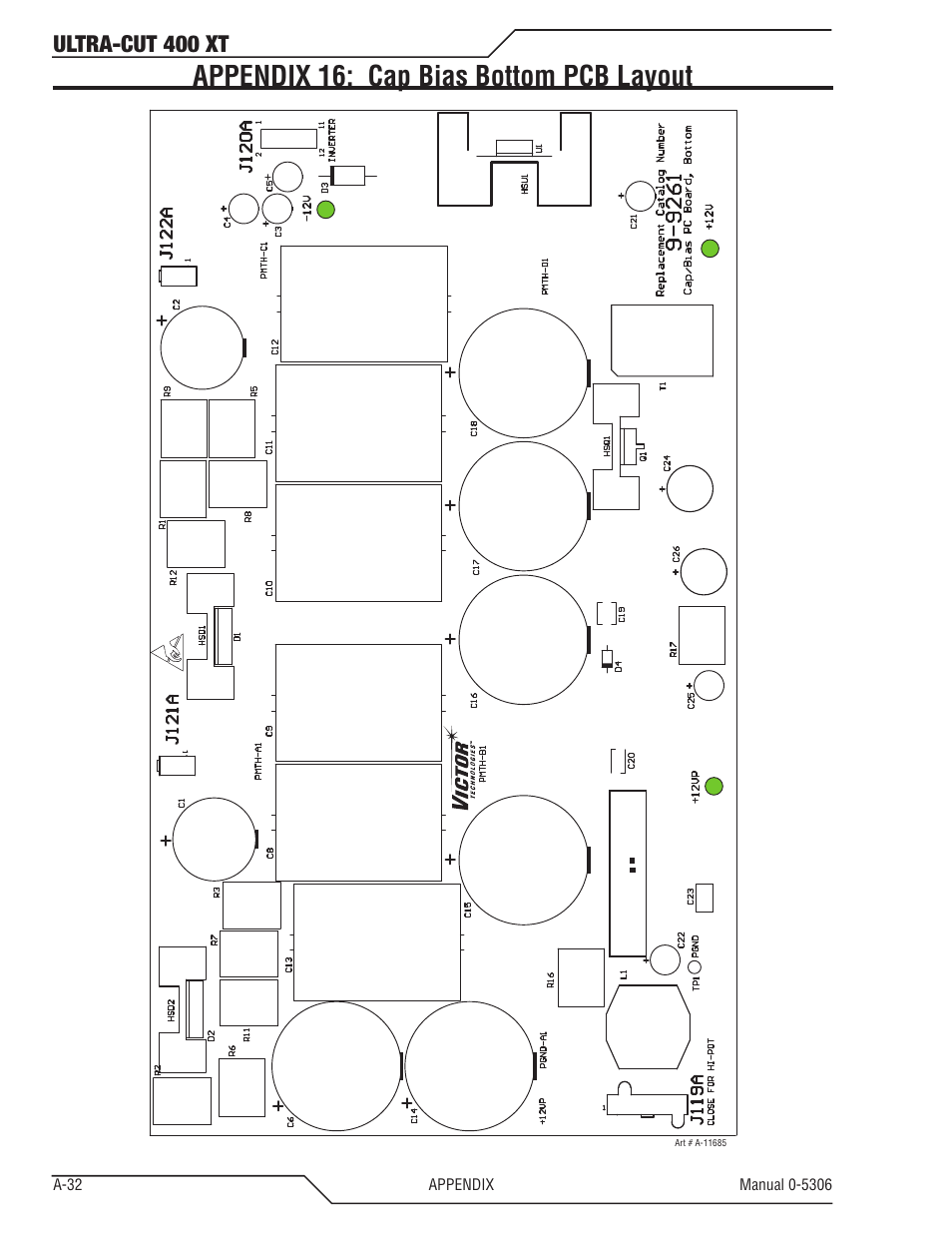 Appendix 16: cap bias bottom pcb layout, Ultra-cut 400 xt | Tweco 400 XT Ultra-Cut Plasma Cutting System With Automated Gas Control User Manual | Page 156 / 206