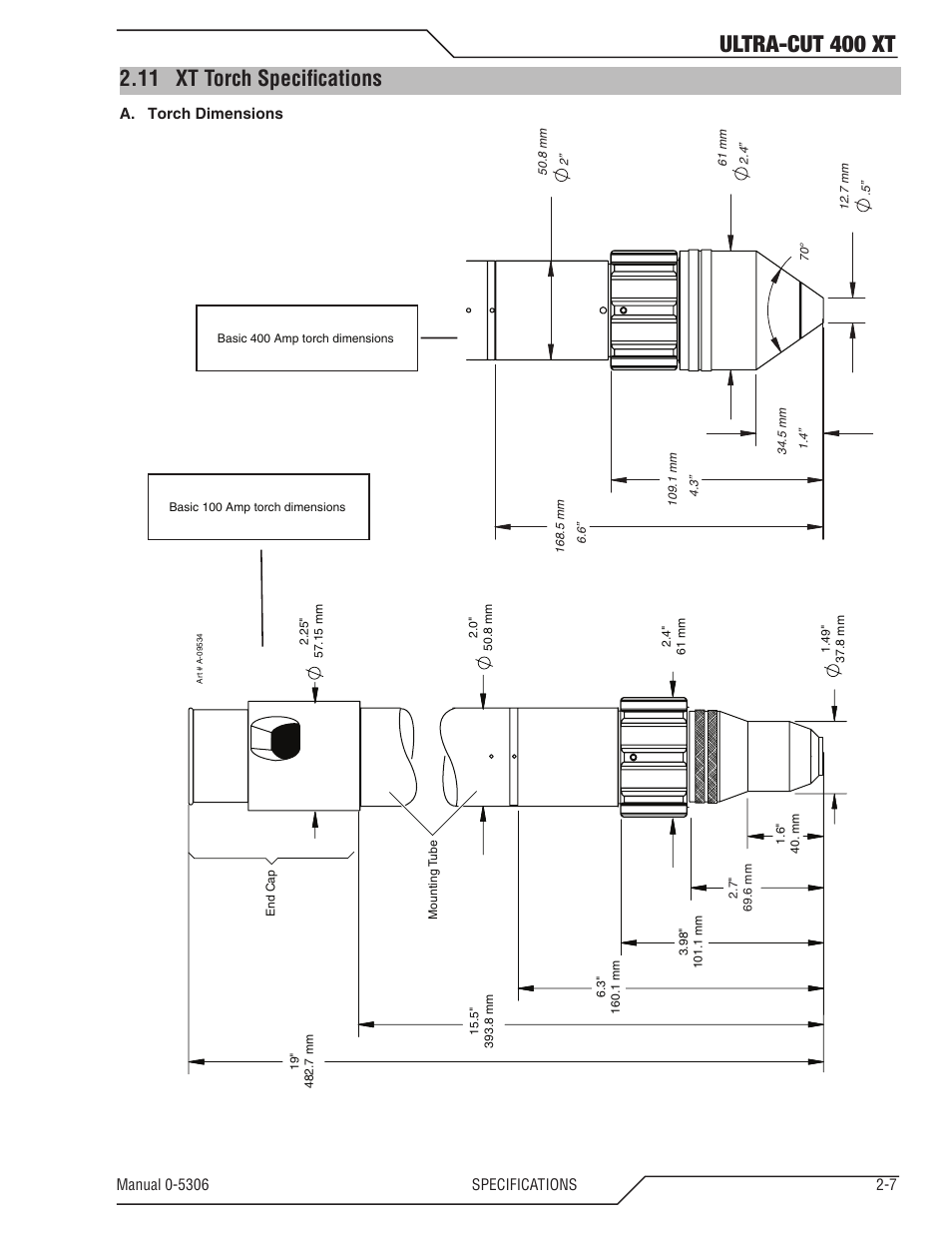 11 xt torch specifications, Xt torch specifications -7, Ultra-cut 400 xt | Tweco 400 XT Ultra-Cut Plasma Cutting System With Automated Gas Control User Manual | Page 21 / 206