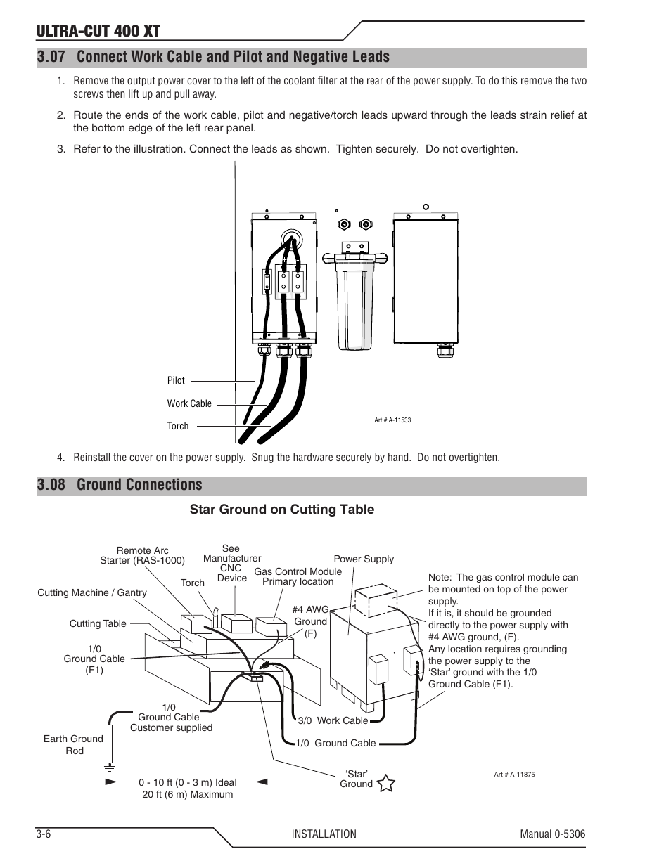 07 connect work cable and pilot and negative leads, 08 ground connections, Connect work cable and pilot and negative leads -6 | Ground connections -6, Ultra-cut 400 xt | Tweco 400 XT Ultra-Cut Plasma Cutting System With Automated Gas Control User Manual | Page 28 / 206