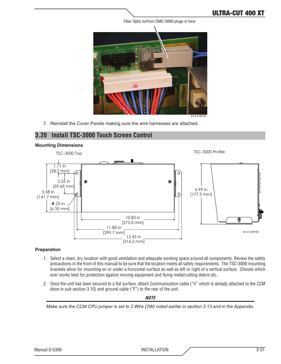 20 install tsc-3000 touch screen control, Install tsc-3000 touch screen control -31, Ultra-cut 400 xt | Tweco 400 XT Ultra-Cut Plasma Cutting System With Automated Gas Control User Manual | Page 53 / 206