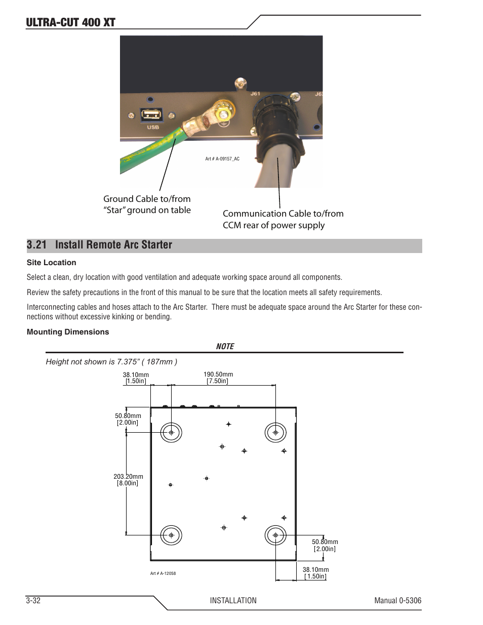 21 install remote arc starter, Install remote arc starter -32, Ultra-cut 400 xt | Tweco 400 XT Ultra-Cut Plasma Cutting System With Automated Gas Control User Manual | Page 54 / 206