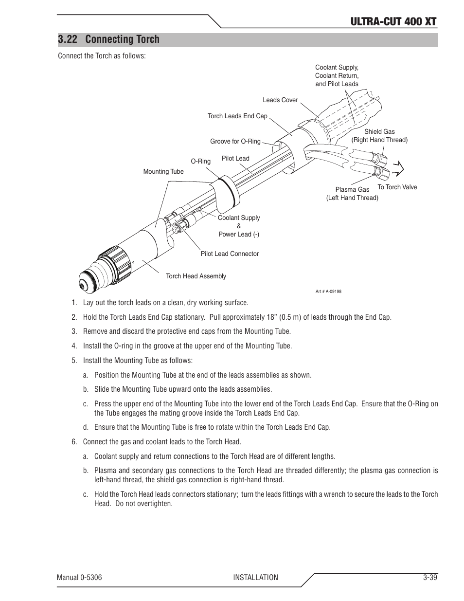 22 connecting torch, Connecting torch -39, Ultra-cut 400 xt | Tweco 400 XT Ultra-Cut Plasma Cutting System With Automated Gas Control User Manual | Page 61 / 206