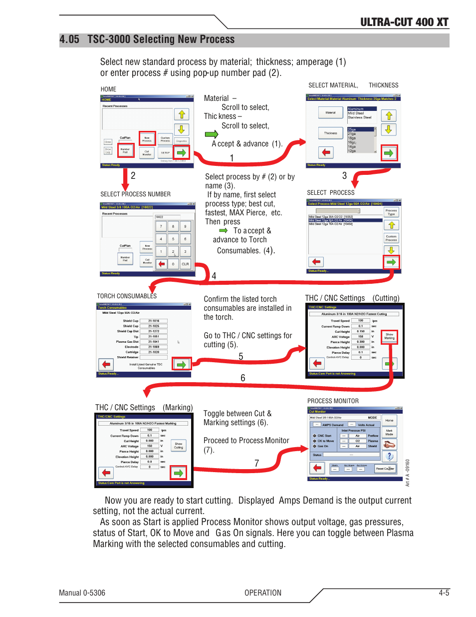 05 tsc-3000 selecting new process, Tsc-3000 selecting new process -5, Ultra-cut 400 xt | Tweco 400 XT Ultra-Cut Plasma Cutting System With Automated Gas Control User Manual | Page 73 / 206