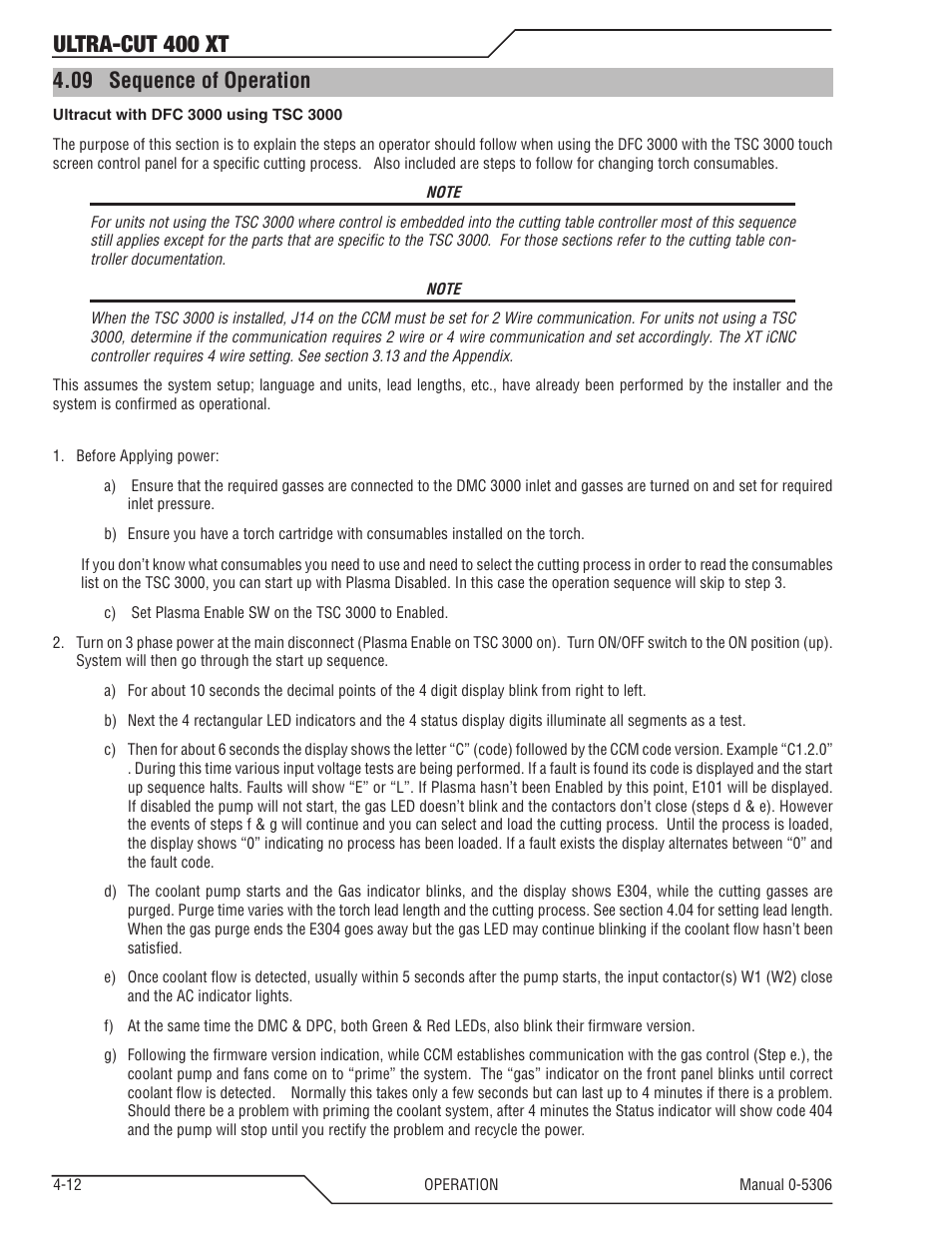 09 sequence of operation, Sequence of operation -12, Ultra-cut 400 xt | Tweco 400 XT Ultra-Cut Plasma Cutting System With Automated Gas Control User Manual | Page 80 / 206