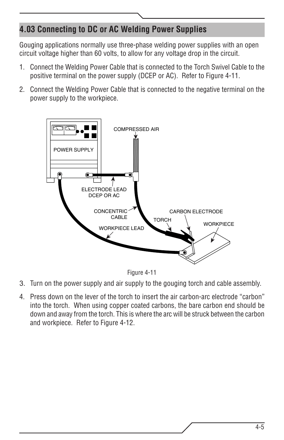 03 connecting to dc or ac welding power supplies | Tweco K4000 User Manual | Page 21 / 32