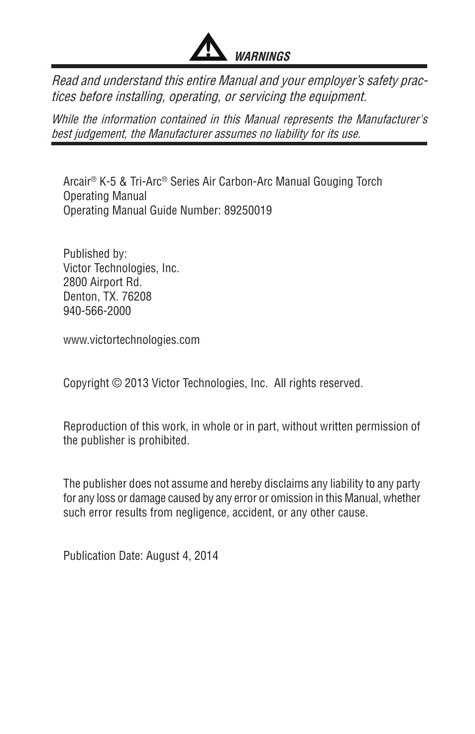 Tweco Tri-Arc Serie User Manual | Page 3 / 104