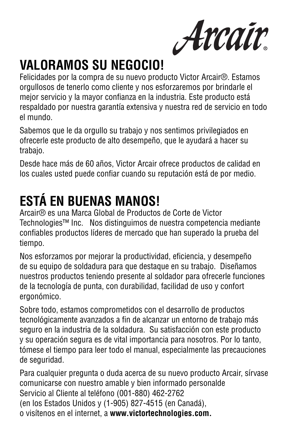 Valoramos su negocio, Está en buenas manos | Tweco Tri-Arc Serie User Manual | Page 70 / 104