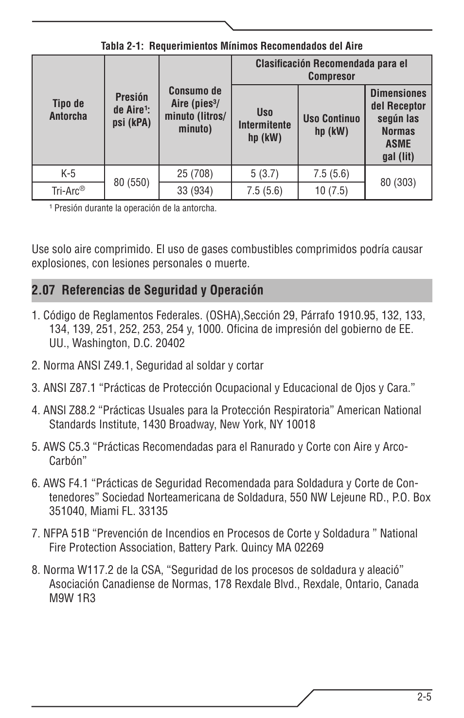 07 referencias de seguridad y operación, 07 referencias de seguridad y operación -5 | Tweco Tri-Arc Serie User Manual | Page 79 / 104