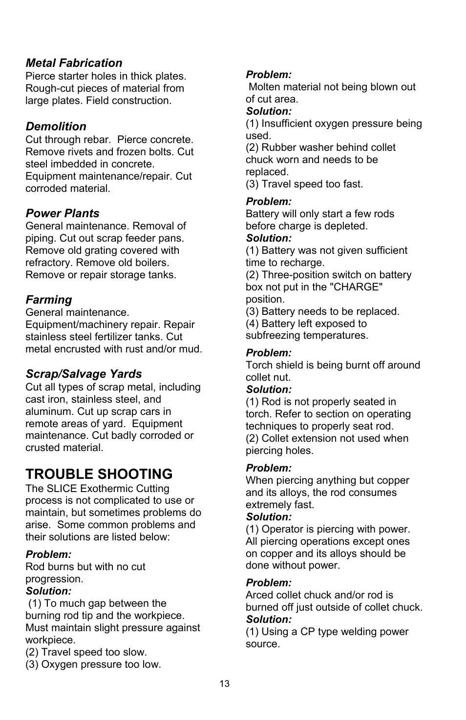 Trouble shooting | Tweco SLICE User Manual | Page 13 / 20